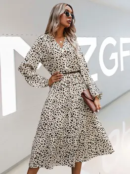Moterų 2020 m. Rudenį, Žiemą, Naują Atvykimo Leopard Print Suknelė Moterims Braškių Suknelė Neapibrėžta Pretenduoja Suknelė ilgomis Rankovėmis Sūpynės Šalis