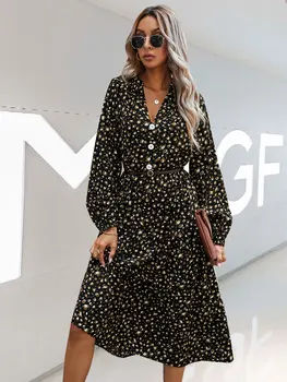 Moterų 2020 m. Rudenį, Žiemą, Naują Atvykimo Leopard Print Suknelė Moterims Braškių Suknelė Neapibrėžta Pretenduoja Suknelė ilgomis Rankovėmis Sūpynės Šalis