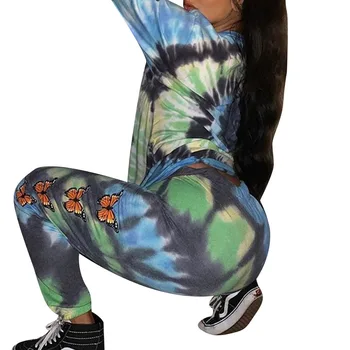 Moterų Active Pants Elastinga Juosmens Kaklaraištis Dažų Drugelis Ilgos Treniruotės Kelnės Atsitiktinis Ponios Sweatpant Baggy Hip-Hop Haremo Kelnes Kelnės