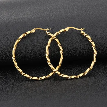 Moterų auskarai mados papuošalai Moterims, priedai, dideli auskarai Tekstūros aukso žiedai, nerūdijančio plieno sagtis ponios auskarai
