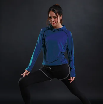 Moterų Bėgimo T Shirts Gimnastikos fitneso ilgomis Rankovėmis megztiniai Quick Dry Mokymo Kvėpuojantis Gaubtu Sporto Jogos Apranga