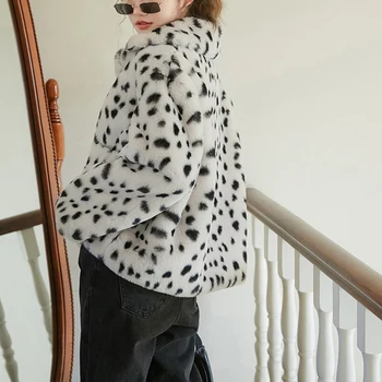 Moterų drabužiai Smėlio spalvos Dirbtiniais Kailių Paltai Outwear Mygtuką Šiltas Storas Pasukite Žemyn Apykaklės, Kišenė Leopard 