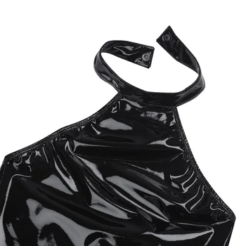 Moterų Egzotinių Teddies Wetlook Clubwear Catsuit maudymosi kostiumėlį, Lakinės Odos Backless Leotard Bodysuit Vakare Šalies Seksualus Kostiumai