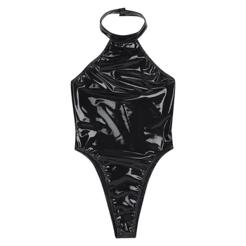 Moterų Egzotinių Teddies Wetlook Clubwear Catsuit maudymosi kostiumėlį, Lakinės Odos Backless Leotard Bodysuit Vakare Šalies Seksualus Kostiumai