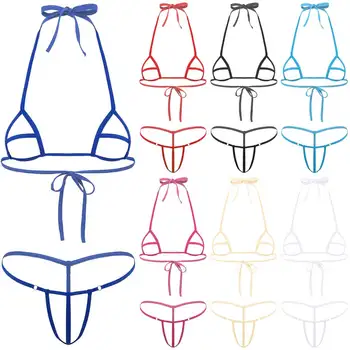 Moterų Erotiniai Mini Tuščiaviduriai Iš Dviejų Dalių, Bikini Apatinio Trikotažo Komplektas Komplektai Apynasrio Kaklo Liemenėlė Viršų Atviro Šakumo G-String Moteriškas Apatinis Trikotažas, Apatiniai Drabužiai