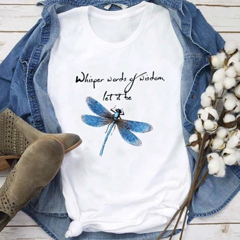 Moterų Mados Dragonfly Whisper Išminties Žodžiai Spausdinti Atsitiktinis Kritimas, T-marškinėliai Graphic Tee Įkvepiantį Marškinėliai Drabužių
