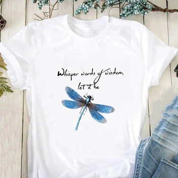 Moterų Mados Dragonfly Whisper Išminties Žodžiai Spausdinti Atsitiktinis Kritimas, T-marškinėliai Graphic Tee Įkvepiantį Marškinėliai Drabužių
