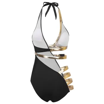 Moterų Monokini maudymosi kostiumėlį, Nesimetriškas maudymosi Kostiumėliai, vientisas Apynasrio Kaklo Šono Backless Tuščiaviduriai Iš Paminkštinta Push-Up Maudymosi Kostiumas