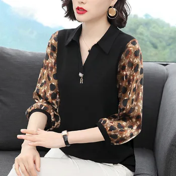 Moterų Pavasario Vasaros Stilius Šifono Palaidinės, Marškinėliai Lady Atsitiktinis V-Kaklo Pusė Rankovės Leopard Kratinys Blusas Viršūnes ZZ0548
