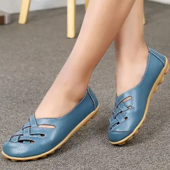 Moterų sandalai 2021 naujas mados vasaros tuščiaviduriai iš natūralios odos batai plius dydis moterų laisvalaikio bateliai butai batus moteris sandalai