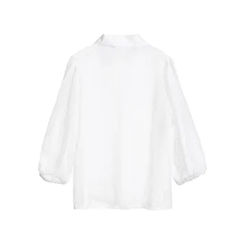 Moterų Tinklinio Vien Palaidinė Sexy Žr.-per Long Sleeve Top Marškinėliai Palaidinė Mados Perlų Mygtuką Skaidrios Baltos spalvos Marškinėliai Moteriška Blusas