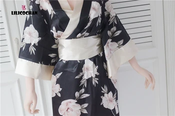 Moterų Tradicinis Japonų Kimono Stiliaus Skraiste Yukata Kostiumai Minkšta Pižama Pižama Nustatyti Šilko Kimono Apatiniai, Pižama Diržas
