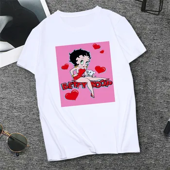 Moterų White T-shirt Betty Boop Spausdinti Vasaros Atsitiktinis O-kaklo Viršuje Moterų Marškinėlius Harajuku Streetwear Plius Dydis Drabužių Femme T-Shirt
