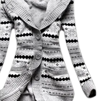 Moterų Žiemos Storio Gobtuvu susagstomi megztiniai Megztiniai, Vilnos Šiltas Kietas Purus Megzti Paltai ilgomis Rankovėmis Trikotažas Viršutiniai drabužiai AIC88