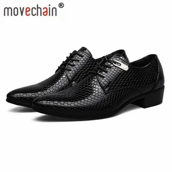 Movechain Vyrų Snakeskin Grūdų Odos Nėriniai-Up Dress Shoes Mens Verslo Biuro Oxfords Vyras Atsitiktinis Vestuvių Butai EUR Dydis-38-47