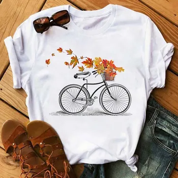 Ms kawaii mielas mažai šviežių gėlių dviračių spausdinti baltos spalvos marškinėliai su trumpomis rankovėmis striukė laisvalaikio joker