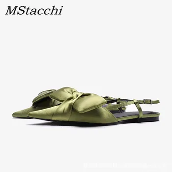 Mstacchi bowknot nurodė toe flat bateliai, seksualus dirželio sagtis vienos ponios batai atsitiktinis vasaros languotas raštas šalis batai 2021 naujas