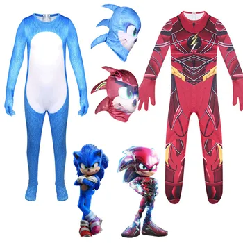 Mėlyna/raudona/juoda Sonic The Hedgehog Kostiumas Vaikų Žaidimo Veikėjas Cosplay Helovinas Kostiumas Vaikams Kaukė/Šukuosena