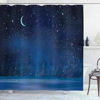 Mėnulis Dušo Užuolaidos Mistinis Žiemos Sezoną Stebuklų su Žvaigždėtas Dangus tamsią Naktį Miškų Kraštovaizdžio audinys Audinys Vonios kambarys Dekoro