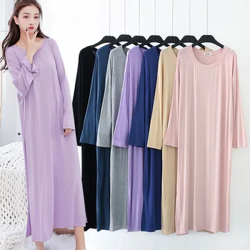 Naktiniai marškiniai Modalinis Plius Dydis Naktį Suknelė Moterims SleepShirts Ilgai Padažu Naktį Chalatai Minkštos Apvalios Kaklo Nightie Sleepwear 2018 naujas