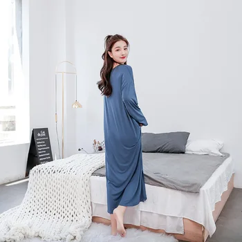 Naktiniai marškiniai Modalinis Plius Dydis Naktį Suknelė Moterims SleepShirts Ilgai Padažu Naktį Chalatai Minkštos Apvalios Kaklo Nightie Sleepwear 2018 naujas