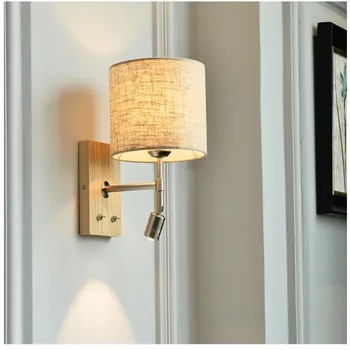 Naktiniai sienos lempa, lempa LED miegamojo kambarį eilėje lempos paprastos šiuolaikinės Šiaurės šalių jungiklis su kietos medienos sienos šviesos CL51802