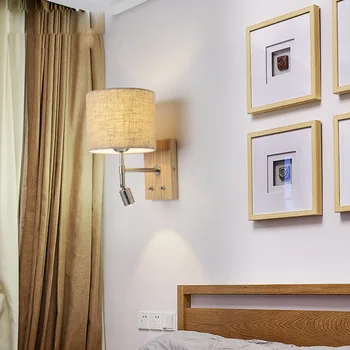 Naktiniai sienos lempa, lempa LED miegamojo kambarį eilėje lempos paprastos šiuolaikinės Šiaurės šalių jungiklis su kietos medienos sienos šviesos CL51802