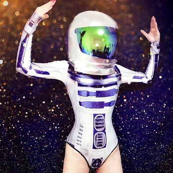 Naktiniame klube Bar Moterų Dainininkė DS DJ Erdvė Kostiumai Džiazo Šokių kolektyvas Astronautas Futuristinį Šalmą kosmonauto kostiumas Bodysuit Rave Dėvėti DT2002