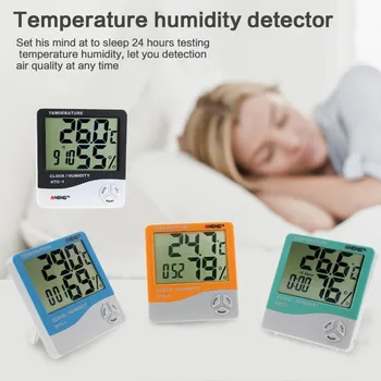 Namo Skaitmeninis LCD Ekranas Temperatūros, Drėgmės Termometras su Drėgmėmačiu Patalpų Elektroninis Laikrodis Oras Stotis Stalo Laikrodis Dekoras