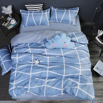 Namų tekstilės AB pusėje patalynės komplektas pilkas geometrinis patalynės housse de couett vaikas patalynė nustatyti, mėlyna patalyne, antklode padengti nustatyti lapo