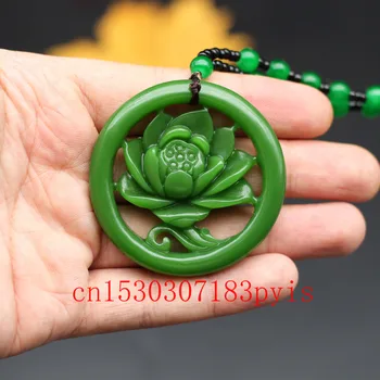 Natūralaus Green Jade Gėlių Karoliai Pakabukas Kinijos dvipusis Tuščiaviduriai Raižyti Žavesio Papuošalų Mados Amuletas Vyrams, Moterims, Dovanos