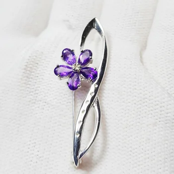 Natūralus ametistas gėlių stilius, sagės, segtukai, Nemokamas pristatymas 925 sterlingas sidabro Baudos violetinė crystal 0,2 ct*5vnt brangakmenio C91132