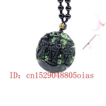 Natūralus Juodas Green Jade Obsidianas Nemirtingas Pakabukas Karoliukai Karoliai Fine Jewelry Raižyti Amuletas Mados Žavesio Dovanos Moterims
