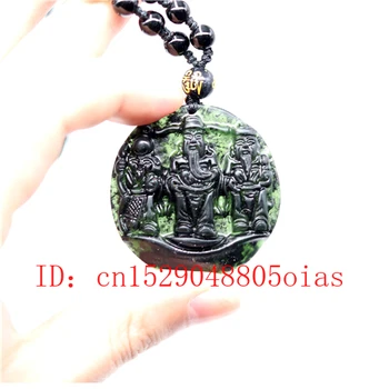 Natūralus Juodas Green Jade Obsidianas Nemirtingas Pakabukas Karoliukai Karoliai Fine Jewelry Raižyti Amuletas Mados Žavesio Dovanos Moterims