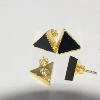 Natūralus Juodas Obsidianas Akmens trikampis stud auskarai moterų 2020 m. pakabukai paauksuoti bezel gem akmenys, juvelyriniai dirbiniai moterų puikus