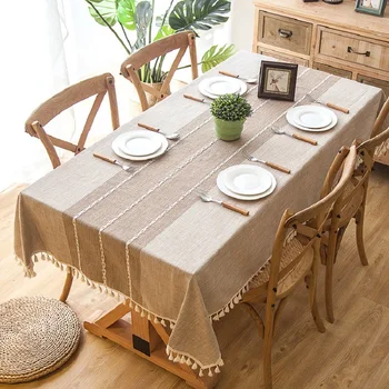 Nauja stiliaus medvilnės ir lino kutas staltiesė stačiakampio formos nėrinių krašto vandeniui atspari staltiesė vestuvių stalo dekoracija staltiesė