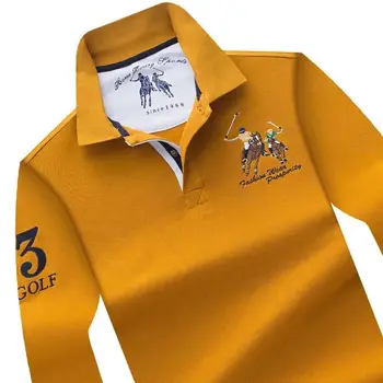 Nauja Vyrų Polo Marškinėliai 2019 M. Rudenį Prabanga siuvinėjimo Kvėpuojantis Camisa Masculina Minkštos Medvilnės ilgomis rankovėmis kietojo Polo Vyrams