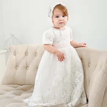 Naujagimių Krikšto Suknelė Baby Girl Balta Pirmojo Gimtadienio Dėvėti Mielas Rankovėmis Bamblys Mergina Krikštynų Suknelė Drabužius