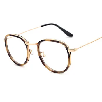 Naujai sukurta moterų akiniai optiškai metalinis rėmas, leopardas spausdinimui skaidraus lęšio stiklo akiniai golden square akinius vyrams UV400