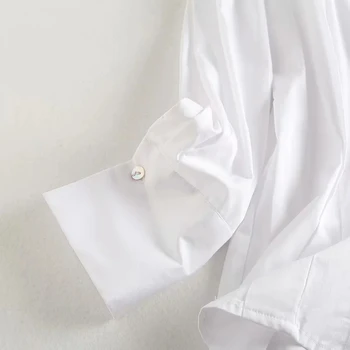 Naujas 2021 Moterys Tiesiog Stiliaus Balta Palaidinė Mygtukų Apdaila Atsitiktinis Biuro Panele, Marškiniai, Elegantiškos Blusas Viršūnės