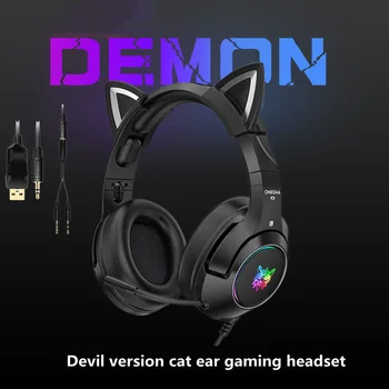 Naujas K9 juodas demonas versija kačių ausų žaidimų ausinės su mic RGB šviesos mobiliojo telefono ir kompiuterio triukšmo mažinimo laisvų rankų įranga