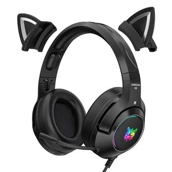 Naujas K9 juodas demonas versija kačių ausų žaidimų ausinės su mic RGB šviesos mobiliojo telefono ir kompiuterio triukšmo mažinimo laisvų rankų įranga