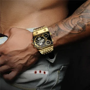 Naujas Kvarcinis Žiūrėti Vyrai 3 Laiko Juostos Karinės Laikrodis Prabangos Prekės Aukso Full Steel Didelis vyriški Laikrodžiai Relogio Masculino QW062