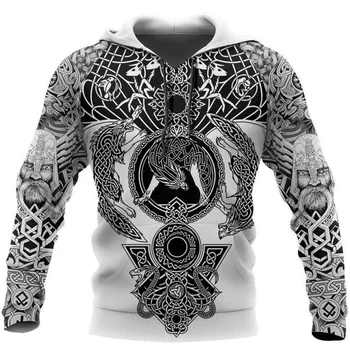 Naujas modelis Viking Tatuiruotė 3D Atspausdintas Vyrų hoodies Harajuku Mados Gobtuvu Palaidinukė Rudenį Unisex striukės užtrauktukas tracksuit