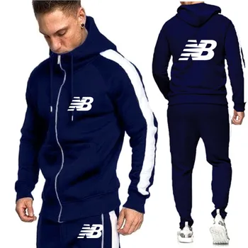 Naujas NB vyrų rudens ir žiemos kostiumo užtrauktuką hoodie + kelnės dviejų dalių atsitiktinis sportinę vyrų sportinės gimnastikos prekės ženklo drabužių sp