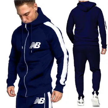Naujas NB vyrų rudens ir žiemos kostiumo užtrauktuką hoodie + kelnės dviejų dalių atsitiktinis sportinę vyrų sportinės gimnastikos prekės ženklo drabužių sp