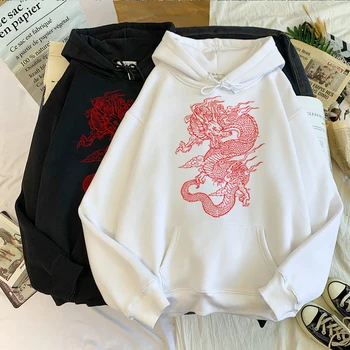 Naujas Negabaritinių moterų hoodie Harajuku senovinių Kinų drakonas spausdinti hoodie žiemos Streetwear viršūnes prarasti atsitiktinis moterims palaidinės