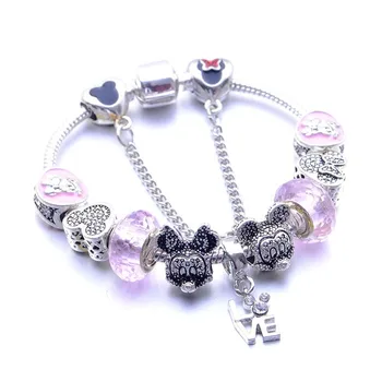 Naujas produktas lokys apkabinimai MEILĖS balta meilė kristalų zawalcowany Pandora Mickey apyrankę vaikų apyrankė