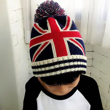 Naujas vaikas slouchy megzti beanies bžūp Gril Berniukas atsitiktinis dryžuotas JK vėliavos spausdintos skrybėlę skullies Gorros