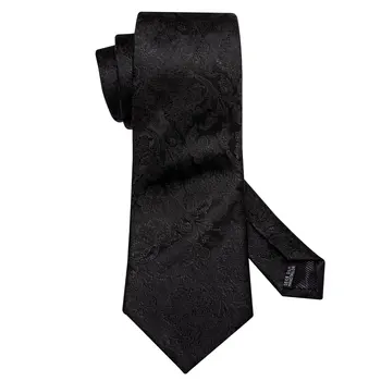 Naujas Vyrų Kaklaraištis Juodas Gėlių Paisley Dryžuotas Žakardo Šilko Kaklaraištis Necktie Nosinė, rankogalių segtukai Sagė Nustatyti Vestuves 160*9cm
